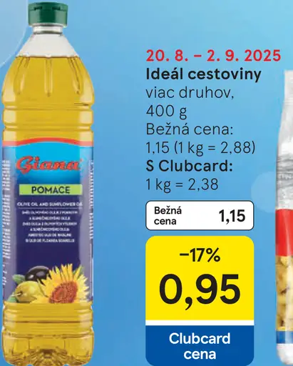 Giana zmes oleja z olivových výliskov a zo slnečnicového oleja