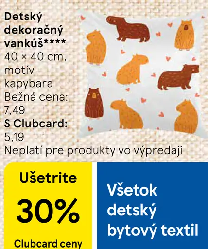 Detský dekoračný vankúš kapybara