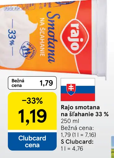 Rajo Smotana na šľahanie 33%
