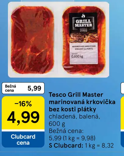 Tesco Grill Master marinovaná krkovička bez kosti plátky