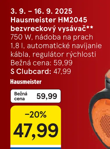 Hausmeister bezvreckový vysávač