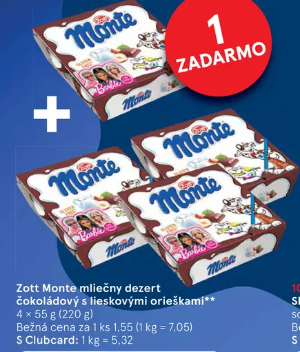 Zott Monte Mliečny dezert čokoládový s lieskovými orieškami