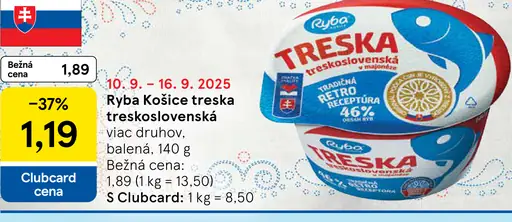 Ryba Košice treska treskoslovenská