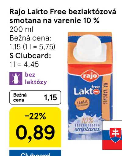 Rajo Lakto Free Bezlaktózová smotana na varenie 10%