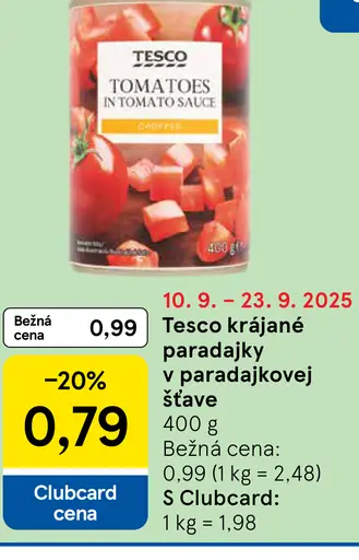 Tesco krájané paradajky s bazalkou v paradajkovej šťave
