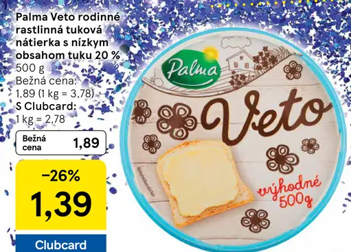 Palma Veto Rodinné rastlinná tuková nátierka s nízkym obsahom tuku 20%