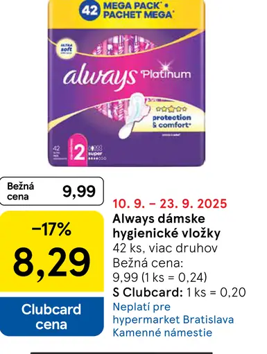 Always Dámske hygienické vložky
