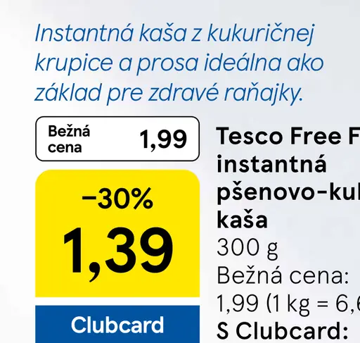 Tesco Free From instantná pšeno-kukuričná kaša