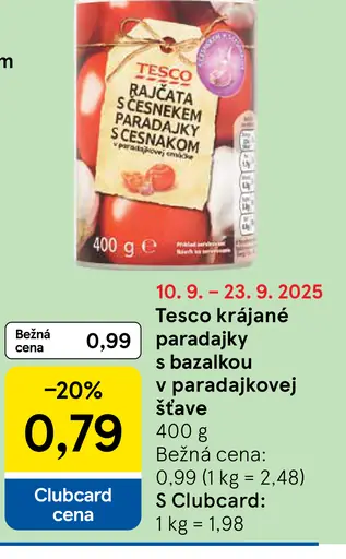 Tesco krájané paradajky s bazalkou v paradajkovej šťave