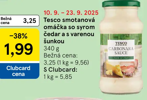 Tesco smotanová omáčka so syrom čedar a varenou šunkou
