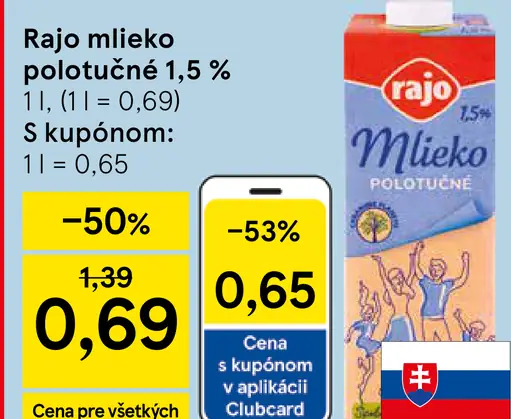 Rajo Mlieko polotučné 1,5%
