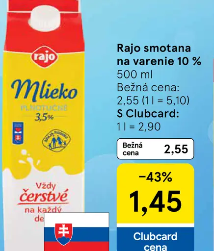 Rajo Smotana na varenie 10%
