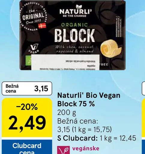 Naturli' Bio Vegan Block 75 %