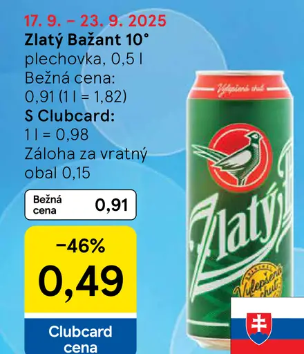 Zlatý Bažant Pivo plechovka