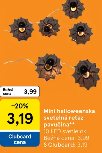 Mini halloweenska svetelná reťaz pavučina