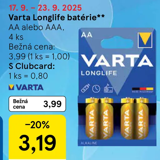 Varta Longlife batérie AA alebo AAA