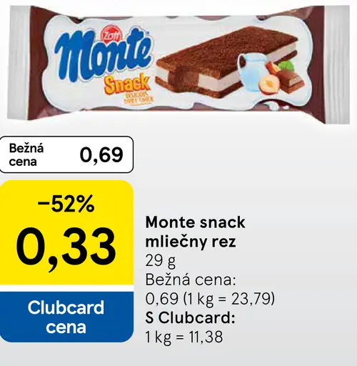 Monte snack mliečny rez