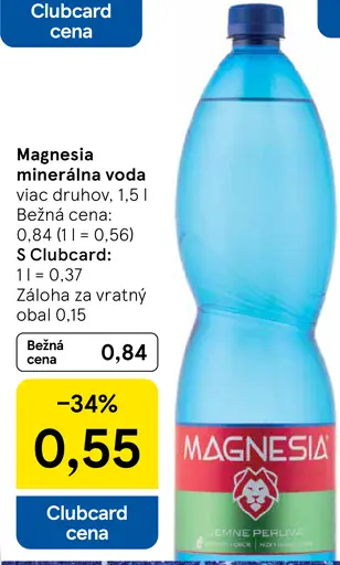 Magnesia Prírodná minerálna voda neperlivá