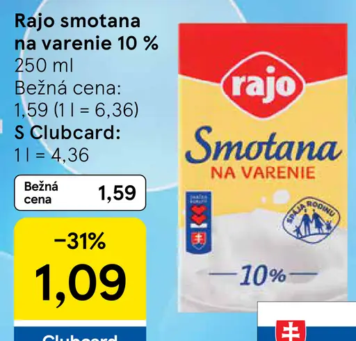 Rajo Smotana na varenie 10%