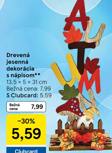 Drevená jesenná dekorácia s nápisom