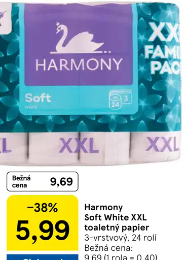 Harmony Soft White XXL toaletný papier 3 vrstvy