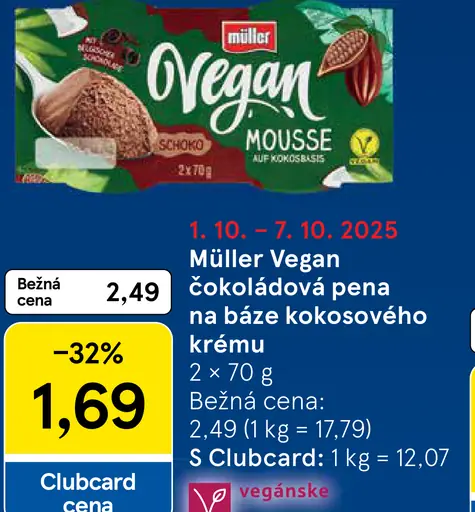 Müller Vegan čokoládová pena na báze kokosového krému (2 x 70 g)