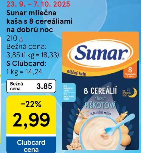 Sunar mliečna kaša s 8 cereáliami na dobrú noc