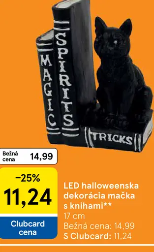 LED halloweenska dekorácia mačka s knihami