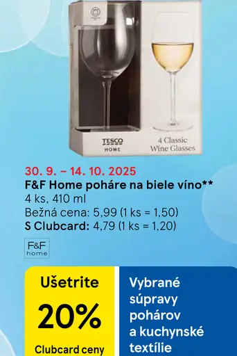 F&F Home poháre na biele víno