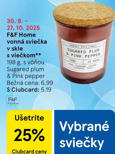 F&F Home vonná sviečka v skle s viečkom