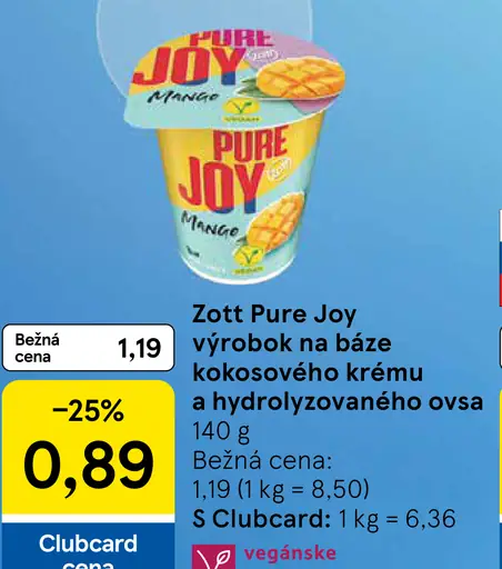 Zott Pure Joy Výrobok na báze kokosového krému a hydrolyzovaného ovsa