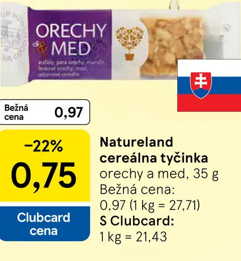 Natureland cereálna tyčinka orechy a med