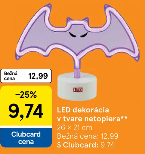 LED dekorácia v tvare netopiera