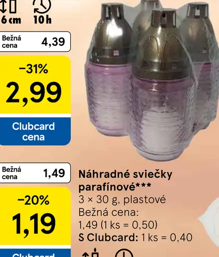 Náhradné sviečky parafínové
