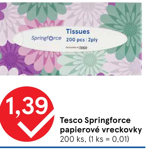 Tesco Springforce papierové vreckovky