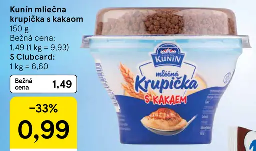 Kunín mliečna krupička s kakaom