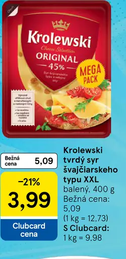 Krolewski tvrdý syr švajčiarskeho typu XXL