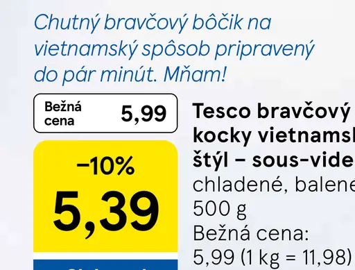Tesco bravčový bok kocky vietnamský štýl sous-vide