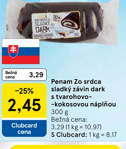 Penam Zo srdca sladký Závin Dark s náplňou tvarohovo-kokosovou