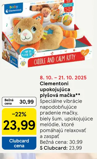 Clementoni upokojujúca plyšová mačka
