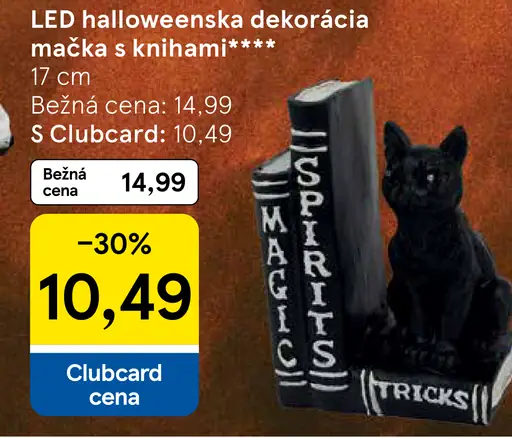 LED halloweenska dekorácia mačka s knihami