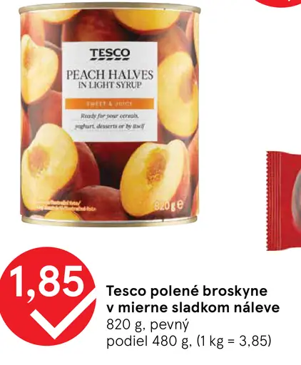 Tesco polené broskyne v mierne sladkom náleve