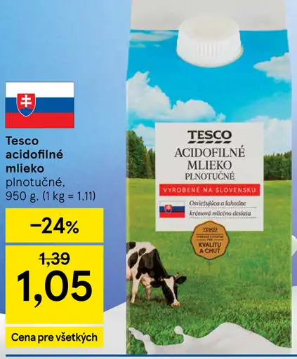 Tesco acidofilné mlieko