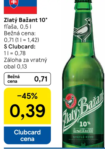 Zlatý Bažant 10° fľaša plechovka