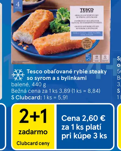 Tesco obaľované rybie steaky so syrom a s bylinkami