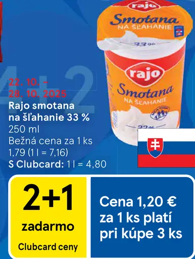Rajo Smotana na šľahanie 33%