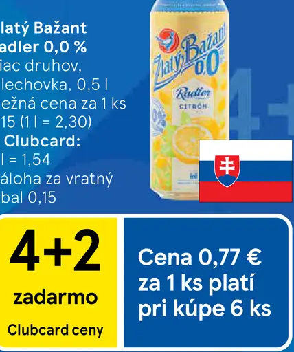 Zlatý Bažant radler 0,0 % plechovka