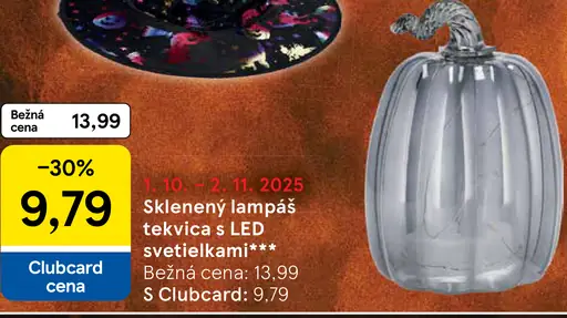 Sklenený lampáš tekvica s LED svetielkami
