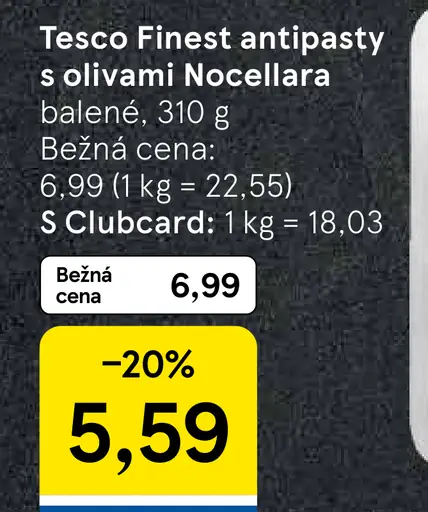 Tesco Finest antipasty s olivami Nocellara