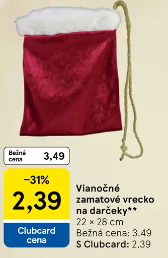 Vianočné zamatové vrecko na darčeky